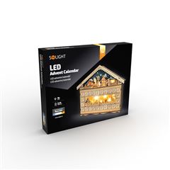 Solight LED adventní kalendář - horská chata, 10x LED, 50x40cm, 2x AA