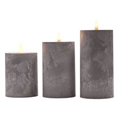 Solight sada LED svíček s časovačem, 3x svíčka, 10/13/15cm, šedá, 2xAA