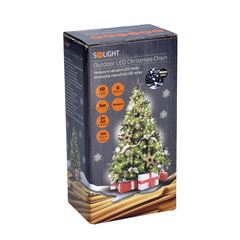 Solight LED venkovní vánoční řetěz, 50LED, 5m, 3m přívod, 8 funkcí, IP44. 3x AA, studená bílá