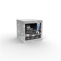 Solight vánoční řetěz stříbrný, 100x mini LED, 10m, 3 x AA, studené světlo