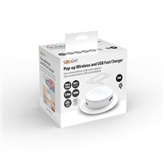 Solight bezdrátová 15W + USB A+C 20W PD výsuvná nabíječka, bílá