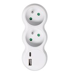 Solight rozbočka s USB A+C nabíječkou, 2 x 10A, bílá