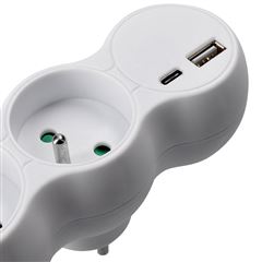 Solight rozbočka s USB A+C nabíječkou, 2 x 10A, bílá