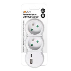 Solight rozbočka s USB A+C nabíječkou, 2 x 10A, bílá