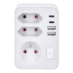 Solight rozbočka 1x 16A + 2x 2,5A, 2xUSB A+C rychlonabíječka 20W PD, bílá, vypínač