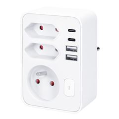 Solight rozbočka 1x 16A + 2x 2,5A, 2xUSB A+C rychlonabíječka 20W PD, bílá, vypínač