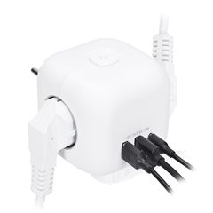 Solight rozbočka kostka, 3x 16A + USB A+C, bílá, vypínač