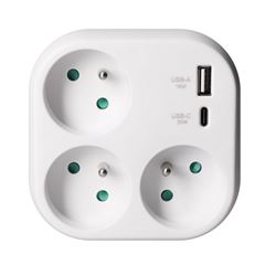 Solight rozbočka 3x 16A, USB A+C rychlonabíječka 20W PD, bílá