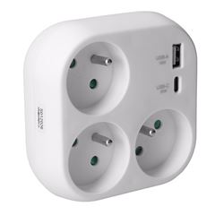 Solight rozbočka 3x 16A, USB A+C rychlonabíječka 20W PD, bílá