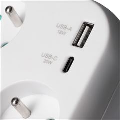 Solight rozbočka 3x 16A, USB A+C rychlonabíječka 20W PD, bílá