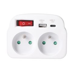 Solight rozbočka 2 x 16A, USB A+C rychlonabíječka 20W PD, bílá, vypínač