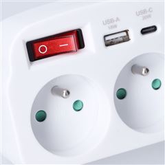 Solight rozbočka 2 x 16A, USB A+C rychlonabíječka 20W PD, bílá, vypínač