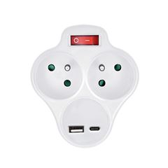 Solight rozbočka s USB A+C nabíječkou, 2 x 10A, bílá, vypínač
