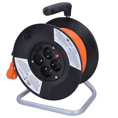 Solight prodlužovací přívod na bubnu, 4 zásuvky, 25m, oranžový kabel, 3x 1,5mm2