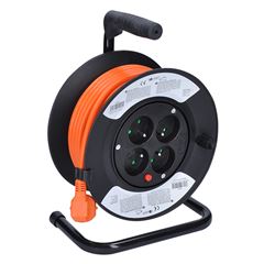 Solight prodlužovací přívod na bubnu, 4 zásuvky, 15m, oranžový kabel, 3x 1,5mm2