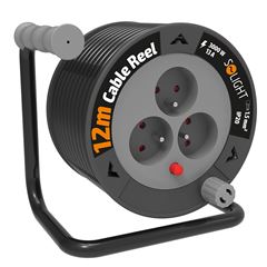 Solight prodlužovací přívod na bubnu 12m, 3 zásuvky, černý kabel, 3x 1,5mm2