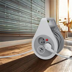 Solight prodlužovací přívod na bubnu 10m, USB A+C, 2 zásuvky, šedý kabel, 3x 1,0mm2