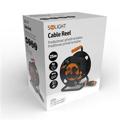 Solight prodlužovací přívod - na bubnu, 4 zásuvky, 25m kabel guma, 3x 1,5mm2, IP44