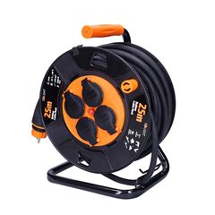 Solight prodlužovací přívod - na bubnu, 4 zásuvky, 25m kabel guma-neopren, 3x 2,5mm2, IP44