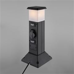 Solight zahradní sloupek IP44 s LED osvětlením, plast, 2 zásuvky, hranol, černý