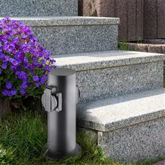 Solight zahradní sloupek IP44, nerez ocel, 2 zásuvky, válec, černý