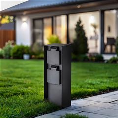 Solight zahradní sloupek IP44, hliník, 2 zásuvky, černý