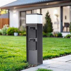 Solight zahradní sloupek IP44 s LED osvětlením, hliník, 2 zásuvky, černý