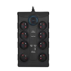 Solight přepěťová ochrana, 8z, USB A+CA, 2m, černá