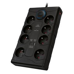 Solight přepěťová ochrana, 8z, USB A+CA, 2m, černá