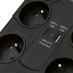 Solight přepěťová ochrana, 8z, USB A+CA, 2m, černá