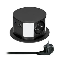 Solight výsuvný blok zásuvek, 3 x 16 A + USB A+C 20W PD, kabel 2m, černý
