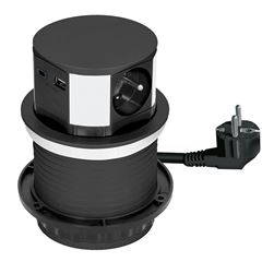 Solight výsuvný blok zásuvek, 3 x 16 A + USB A+C 20W PD, kabel 2m, černý