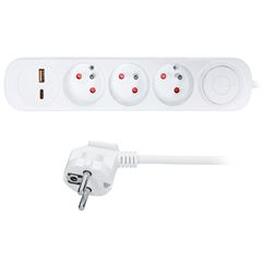 Solight prodlužovací přívod 3 zásuvky, USB A+C 20W PD, 5m, 3 x 1mm2, bílý, vypínač