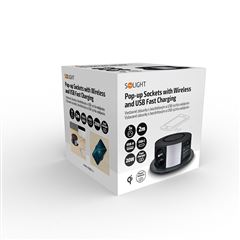 Solight 3z + USB A+C 20W PD, Wireless 10W, výsuvný blok zásuvek, 2m,  černý
