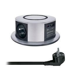 Solight 3z + USB A+C 20W PD, Wireless 10W, výsuvný blok zásuvek, 2m,  stříbrný