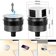 Solight 3z + USB A+C 20W PD, Wireless 10W, výsuvný blok zásuvek, 2m,  stříbrný