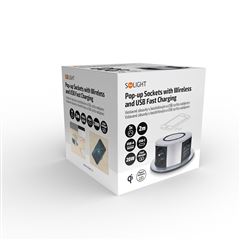 Solight 3z + USB A+C 20W PD, Wireless 10W, výsuvný blok zásuvek, 2m,  stříbrný