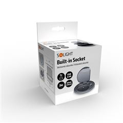 Solight USB vestavná zásuvka s víčkem, 1 zásuvka, plast, délka 1,5m, 3x 1mm2, USB 2100mA, stříbrná