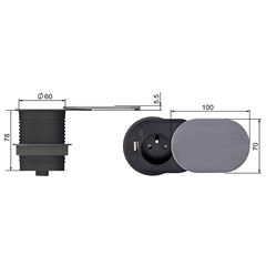 Solight 1z + USB A+C 20W PD vestavná zásuvka s posuvným víčkem, 2m, stříbrná