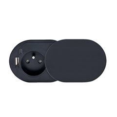 Solight vestavná zásuvka s posuvným víčkem, USB A+C nabíječka, 2m, matná černá