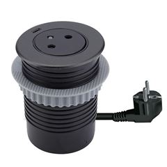 Solight 1z + 1x USB-C vestavná zásuvka, nerez ocel, EasyEject systém, prodlužovací přívod 1,5m, 3x 1,5mm2, USB 3.0A, tmavá metalická