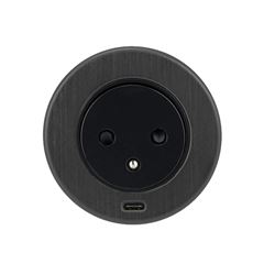 Solight 1z + 1x USB-C vestavná zásuvka, nerez ocel, EasyEject systém, prodlužovací přívod 1,5m, 3x 1,5mm2, USB 3.0A, tmavá metalická