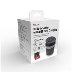 Solight 1z + 1x USB-C vestavná zásuvka, nerez ocel, EasyEject systém, prodlužovací přívod 1,5m, 3x 1,5mm2, USB 3.0A, tmavá metalická
