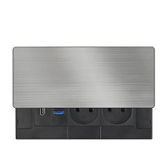 Solight vestavný blok zásuvek s posuvným krytem, 2 zásuvky, HDMI, USB A+C 20W PD, 2m, stříbrný