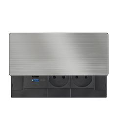 Solight vestavný blok zásuvek s posuvným krytem, 2 zásuvky, USB A+C 20W PD, 2m, stříbrný