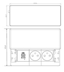 Solight vestavný blok zásuvek s posuvným krytem, 2 zásuvky, USB A+C 20W PD, 2m, stříbrný