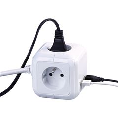 Solight prodlužovací přívod kostka, 4 zásuvky 230V + 2x USB max. 2400mA, kabel 2m