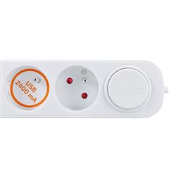 Solight prodlužovací přívod 5 zásuvek, USB A+C nabíječka 12W, 3m, 3 x 1mm2, bílý, vypínač