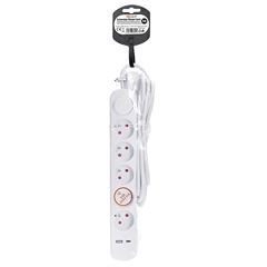 Solight prodlužovací přívod 5 zásuvek, USB A+C nabíječka 12W, 3m, 3 x 1mm2, bílý, vypínač