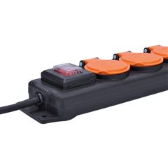 Solight prodlužovací přívod IP44, 4 zásuvky, gumový kabel, vypínač, venkovní, 10m